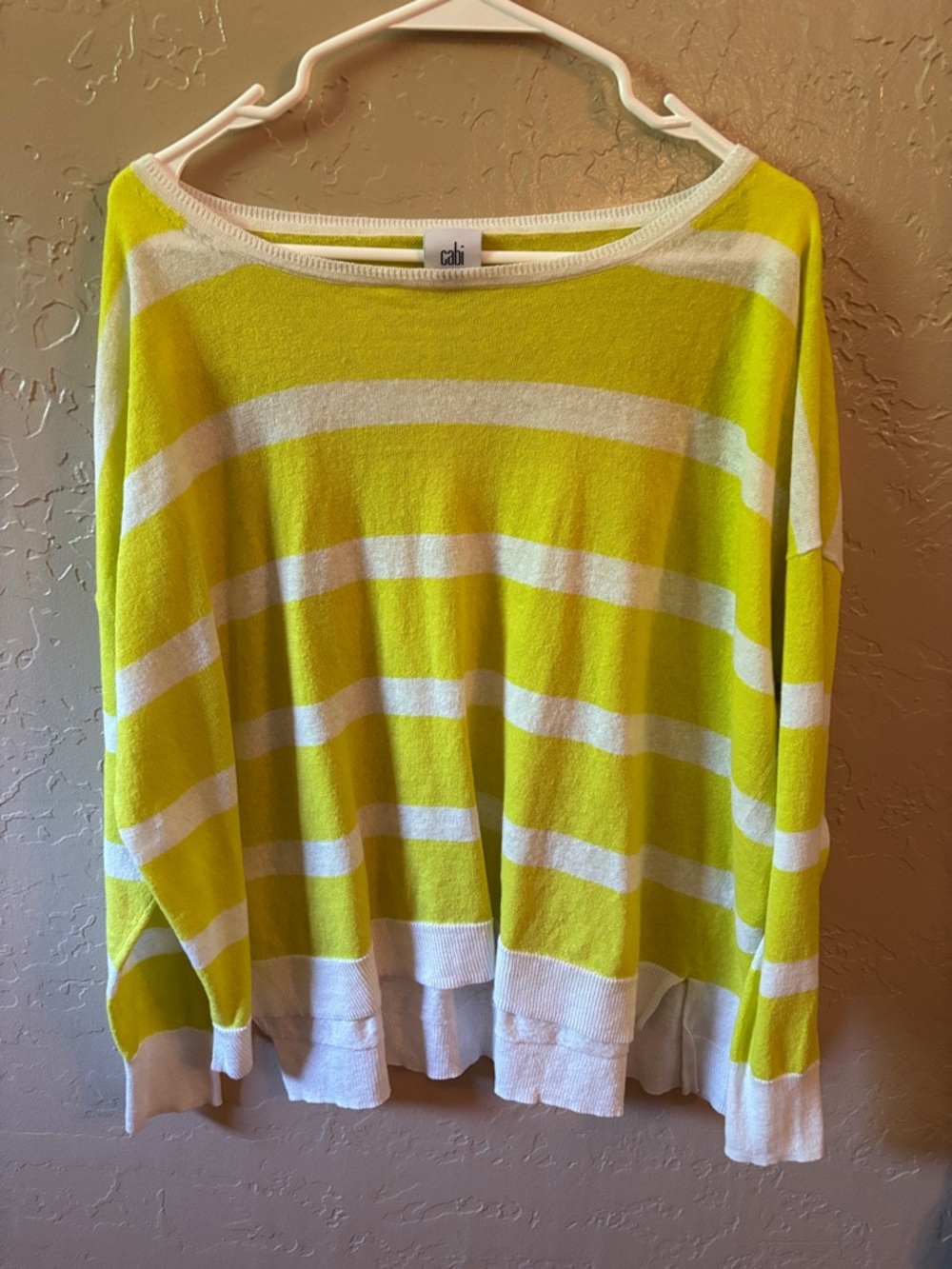 CAbi Neon Lime & White Striped Boatneck Sweater